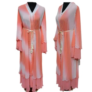 Women&#39;s Luxury Peach Open Front Abaya Jilbab Burka