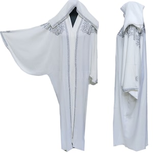 Vestido árabe luxuoso feminino branco Batwing Abaya Farasha Jalabiya
