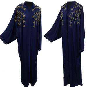 Luxury Women Navy Blue Batwing Abaya With Beads Work