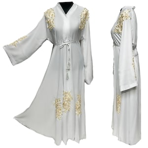 Women&#39;s White Nida Umbrella Abaya Jalabiya long dress