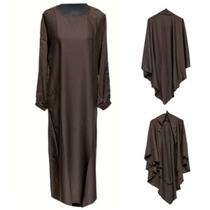 Simple Plain Brown Nida Prayer Dress Abaya Jilbab with Free Khimar and Niqab