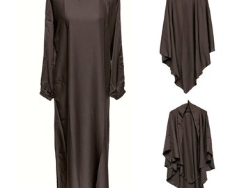 Simple Plain Brown Nida Prayer Dress Abaya Jilbab with Free Khimar and Niqab