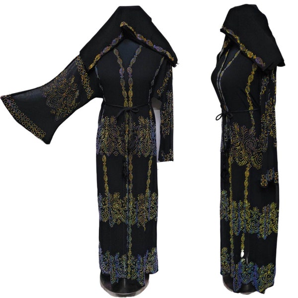 Abaya de travail en mousseline de soie noire pour femmes de luxe avec slip intérieur