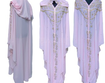 Nieuwste ontwerp roze chiffon abaya voor dames Jilbab Farasha