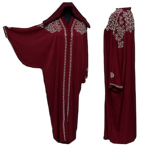 Women’s Burgundy Open Front Luxury Abaya Burka Jilbab