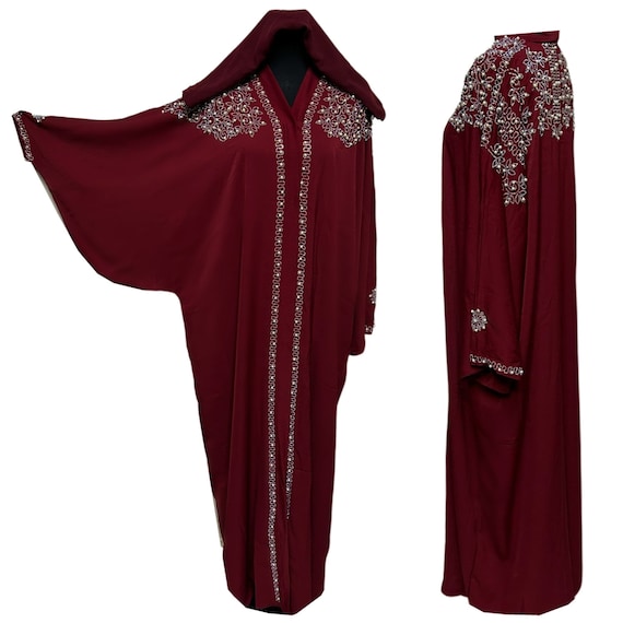 Burgundy open abaya sale