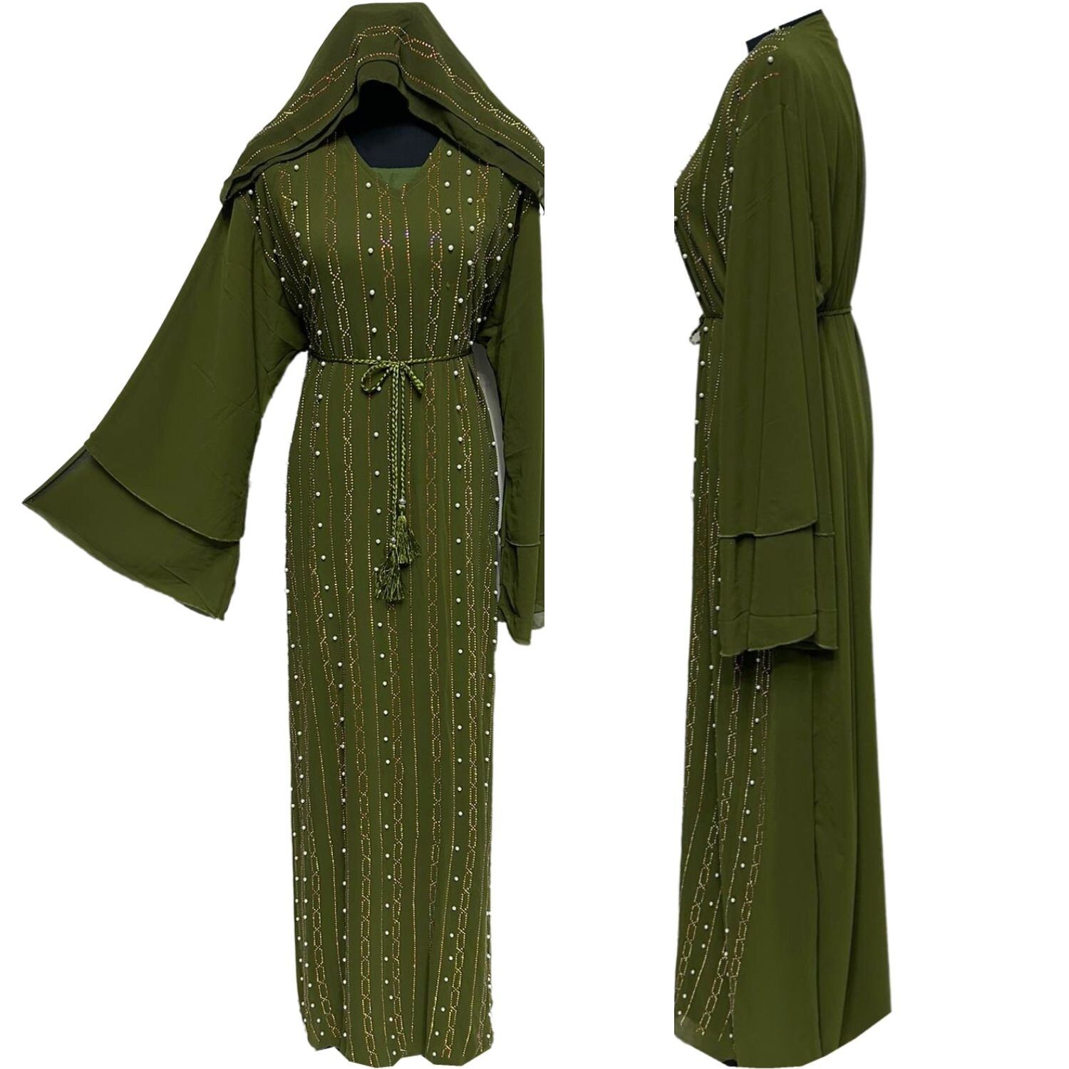 Women Stone Works Abaya Jalabiya Arab Long Dress