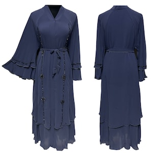 Luxury Women&#39;s Open Front Chiffon Abaya Jalabiya long dress with Hand Bead Works