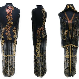 Luxury Black Net Chiffon Abaya Kaftan With Stones