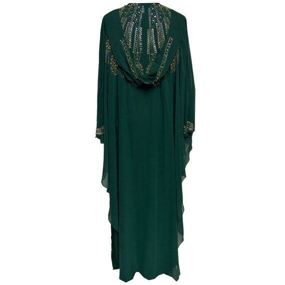 Green Women Stone Works Abaya Jalabiya Arab Long Dress