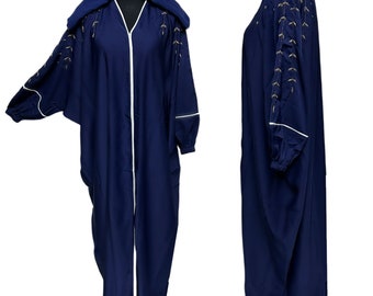 Classic Blue Women's Bead  Work Abaya Farasha jalabiya Long Dress