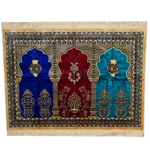 Luxury Large Islamic Kaba Mosque Prayer Mat Musallah Janamaaz (3 People)