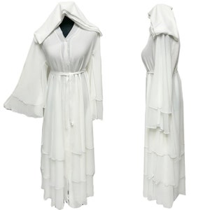 Vestido longo feminino Abaya Jalabiya de chiffon com frente aberta em creme
