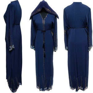 Dernier design Femmes Open Front Bleu Marine Abaya Farasha Jalabiya