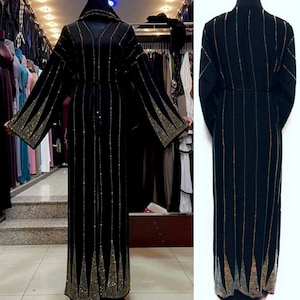 Damen Schwarz Offene Front Luxus Nida Burka Jilbab