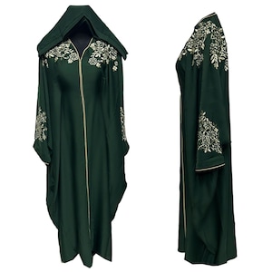 Sumaya Green Batwing Abaya Farasha Jalabiya Arab Dress With Embroidery