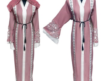 Latest Design Pink Abaya Farasha Jalabiya Arab Long Dress