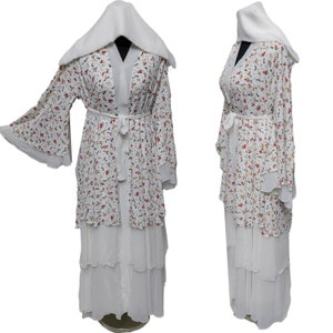 Women&#39;s Cream Floral Open Front Chiffon Abaya