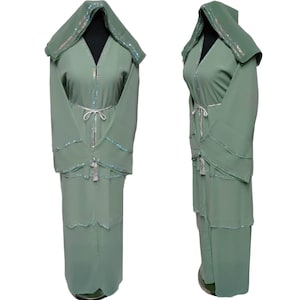 Women&#39;s Green Chiffon Open Front Abaya Jilbab Burka