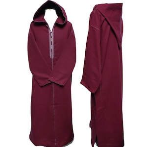 Moroccan Winter thick Wool Blend Maroon Hooded Thobe Djellaba