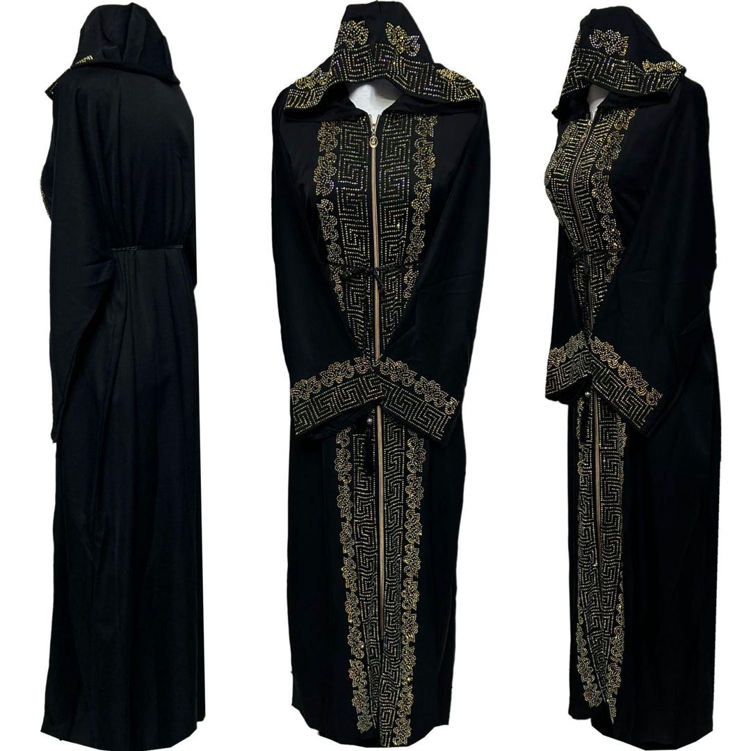 Luxury Women Nida Hooded Stone Works Abaya Jalabiya Arab Long