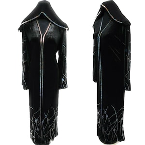 Luxury Women's Black Open Front Velvet Stone Work Abaya
