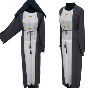 Dubai Women Grey Abaya With Beads Work