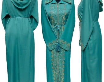 Women Moroccan Style Hooded Abaya Jalabiya long dress with Stone Work