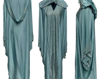 Luxury Women's Open Front Abaya Jalabiya long Dress With Stone Works