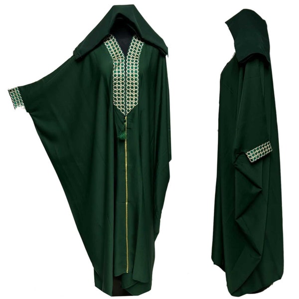 Green Butterfly Abaya Farasha Jalabiya Arab Dress With Stone Works