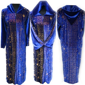 Moroccan Hooded Blue Velvet Abaya Kaftan Farasha jalabiya