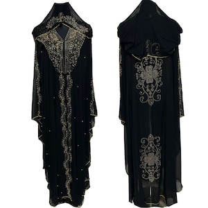 Luxury Women Black Chiffon Abaya Jalabiya Jilbab Farasha
