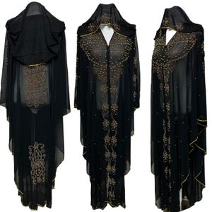 Luxury Women Black Chiffon Abaya Jalabiya Jilbab Farasha