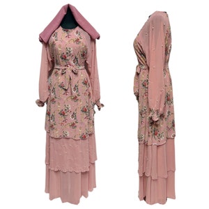 Jilbab abaya de luxe ouvert sur le devant en mousseline de soie à imprimé floral pour femmes