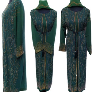 Women&#39;s Luxury Green Stone Work Abaya Jilbab Burka