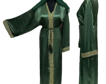 Luxury Satin women stone work Abaya Jalabiya Arab Long Dress