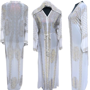 Luxury Women White Chiffon Stones Work Abaya long dress
