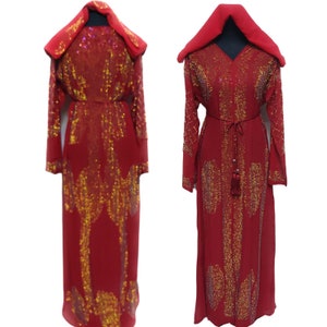 Luxury Women Red Chiffon Stones Work Abaya long dress