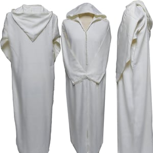 Original Moroccan Cream Cotton Malifa Wool Blend Long Sleeve Hooded Jubba Thobe Djellaba Abaya