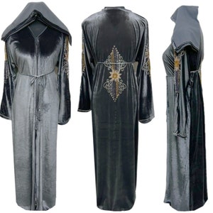 Luxury Women Velvet Bead Works Abaya Jalabiya Arab Long Dress