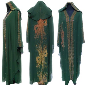 Luxury Women Green Chiffon Stones Work Abaya