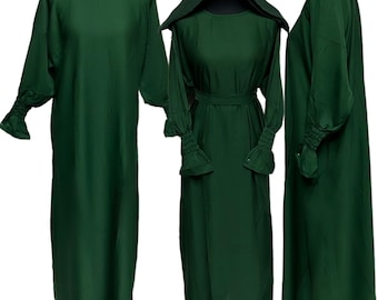 Simple Plain Nida Abaya Jalabiya Arab Long Dress With Elastic Frill sleeve