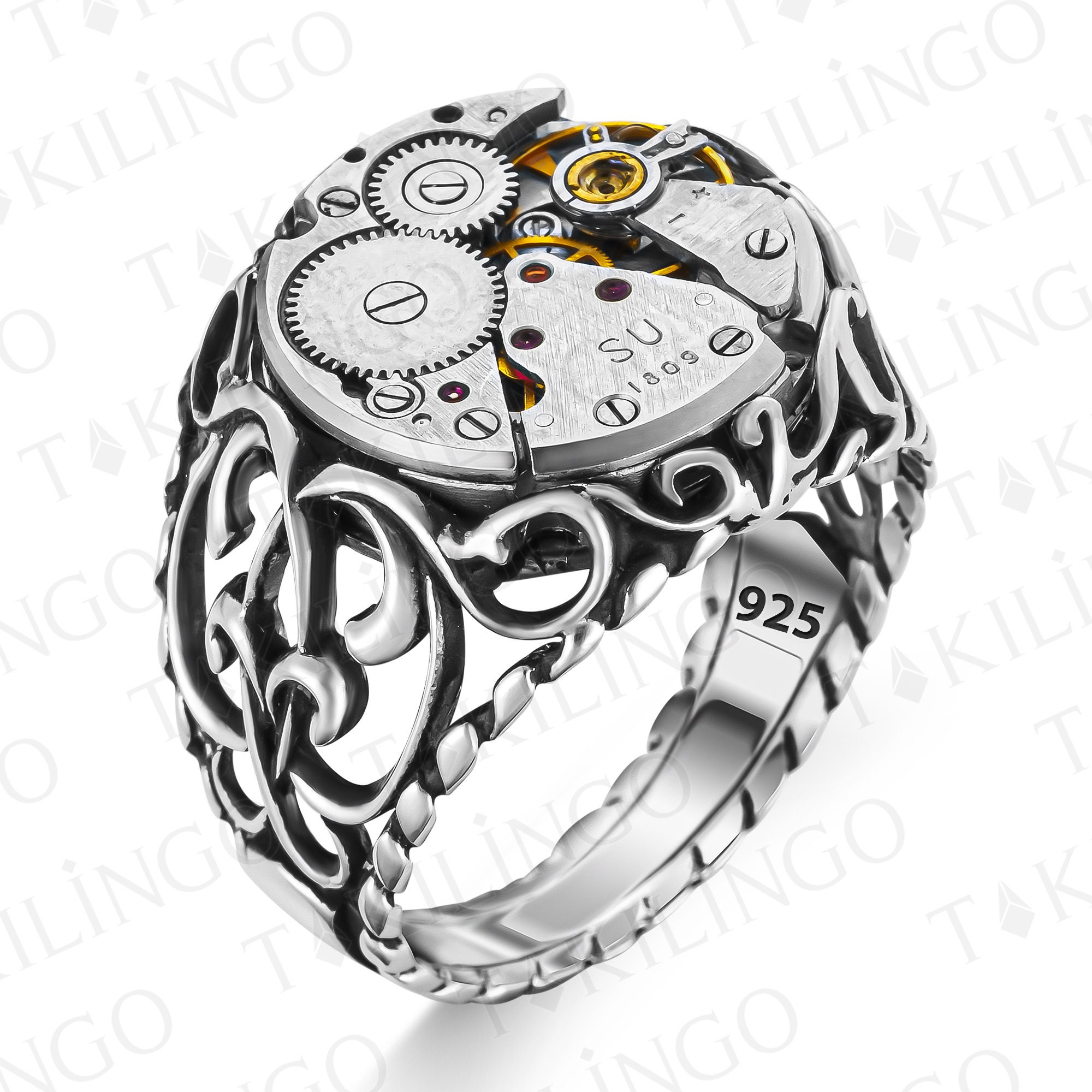 Clock Ring 925 Silver Mechanical Ring Time Traveller - Etsy
