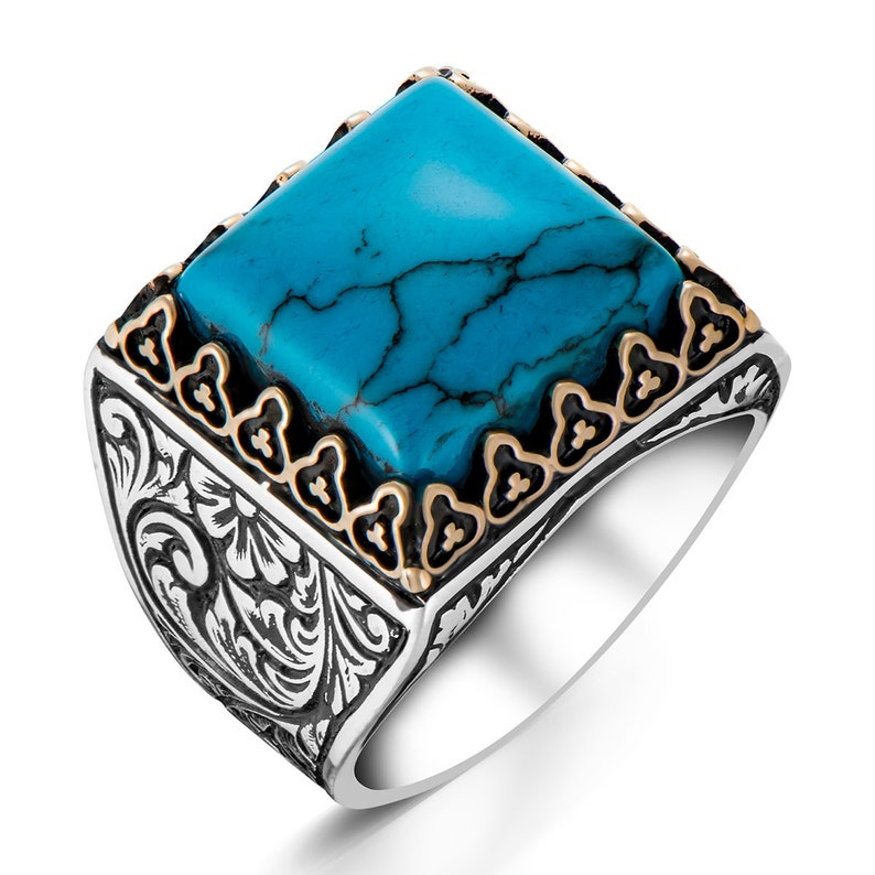 Man Gemstone Ring Oval Turquoise Gemstone Ring Statement Ring for Man Turquoise Sterling Silver Ring Jewelry Gift for Him