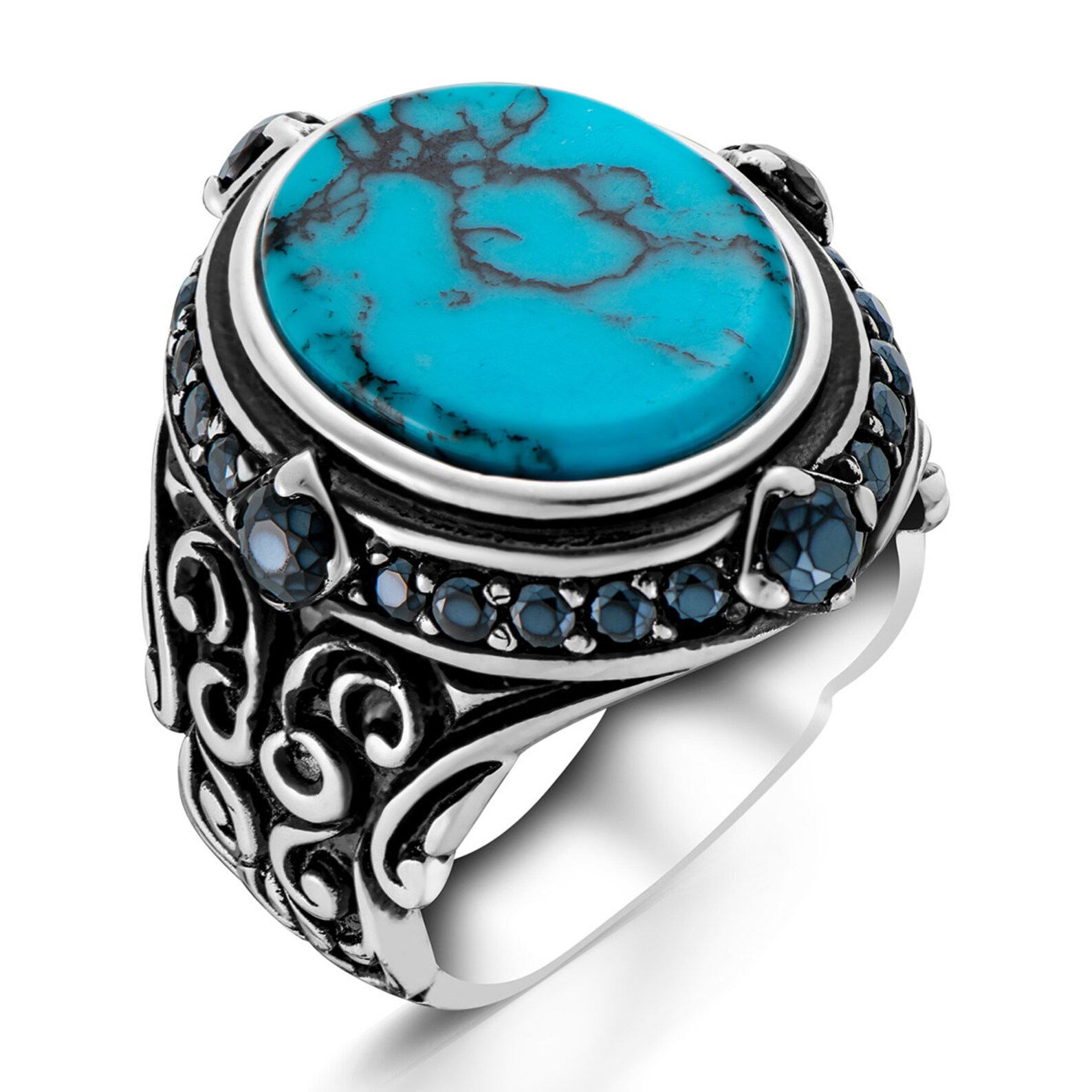 Turquoise Gemstone Handmade Mens Ring Turkish Handmade 925 Etsy