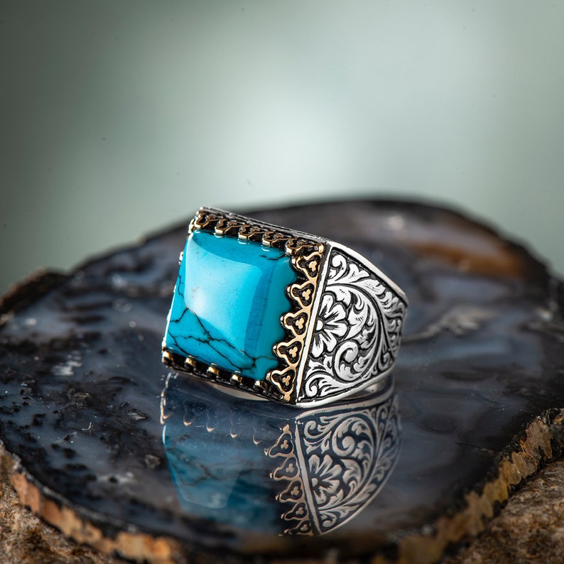 Man Gemstone Ring Oval Turquoise Gemstone Ring Statement Ring for Man Turquoise Sterling Silver Ring Jewelry Gift for Him
