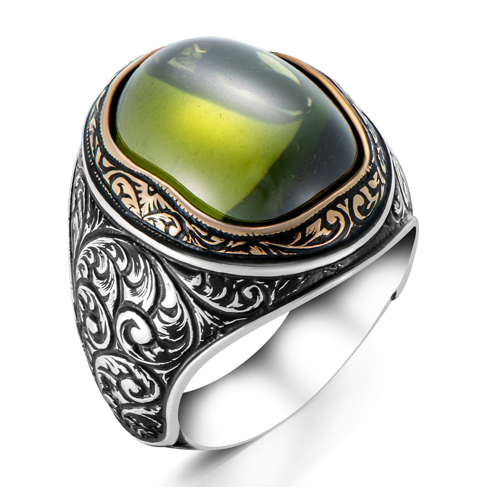 Mens Handmade Ring 925 Sterling Silver Green Olivine Stone Etsy