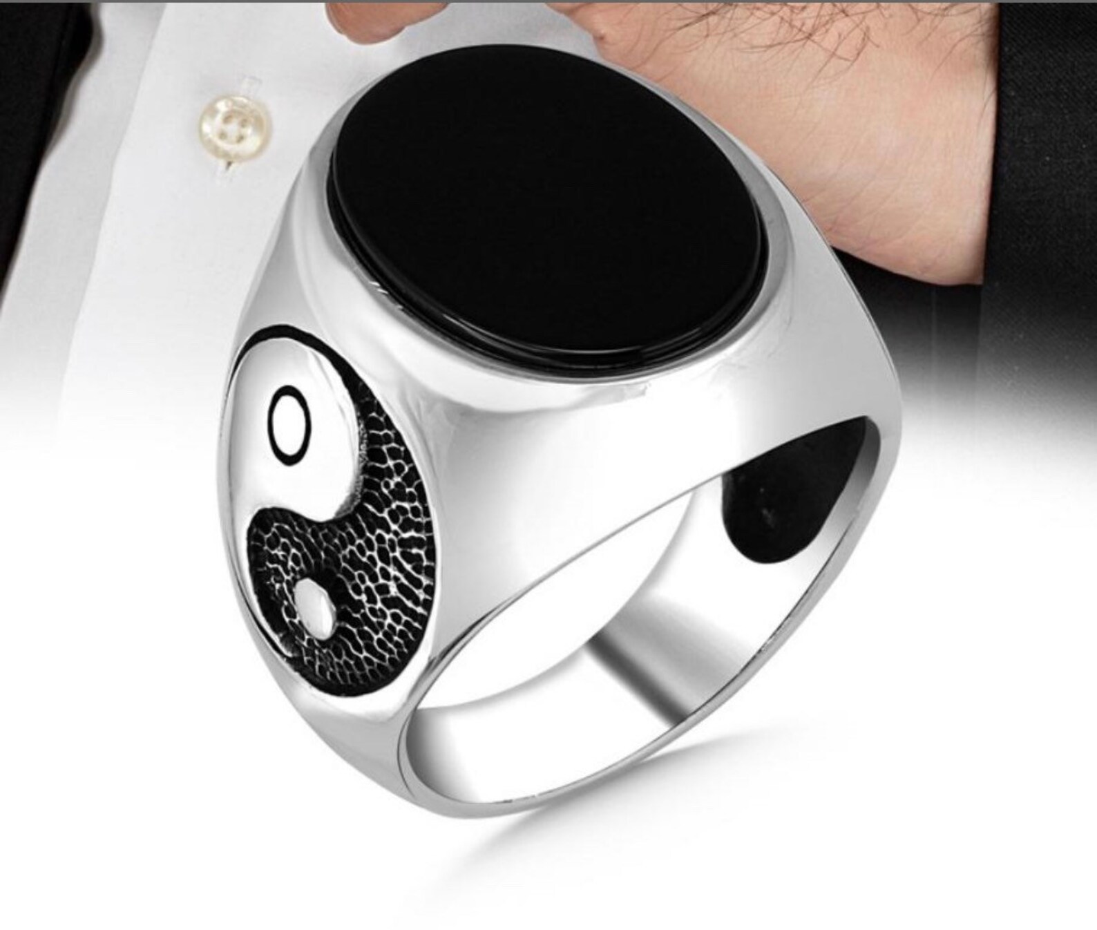 Mens Handmade Ring 925 Sterling Silver Oval Yin Yang Onyx Etsy