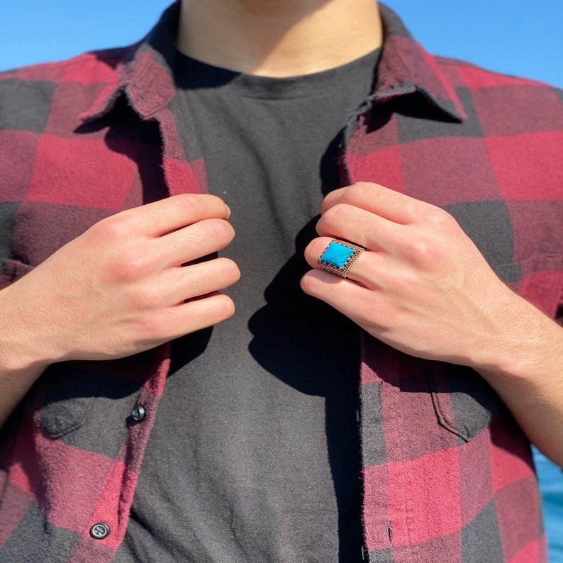 Man Gemstone Ring Oval Turquoise Gemstone Ring Statement Ring for Man Turquoise Sterling Silver Ring Jewelry Gift for Him