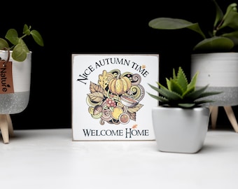 Herbst Deko Holzblock "Nice Autum Time" Regal Tischdekoration